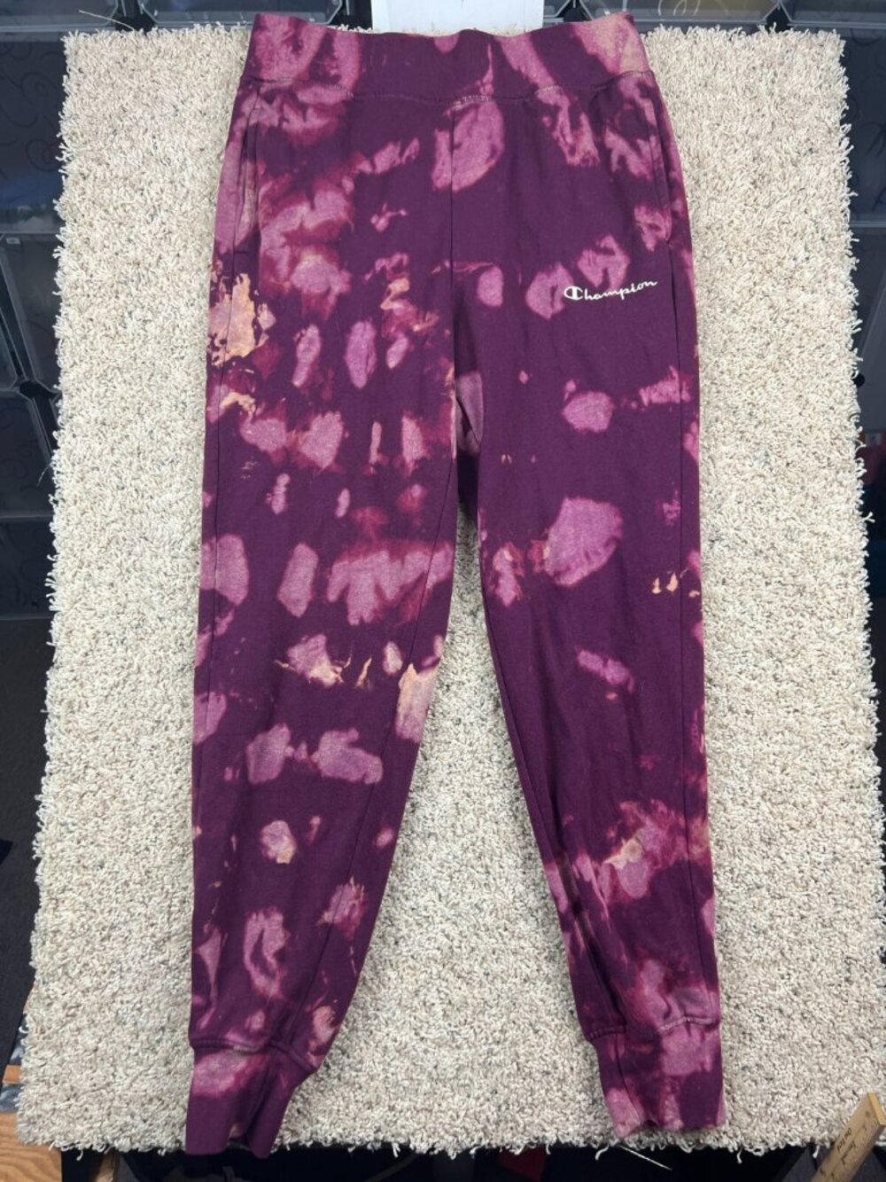 Champion Athleticwear Sweatpants Size Small Red White Tie Dye Drawstring